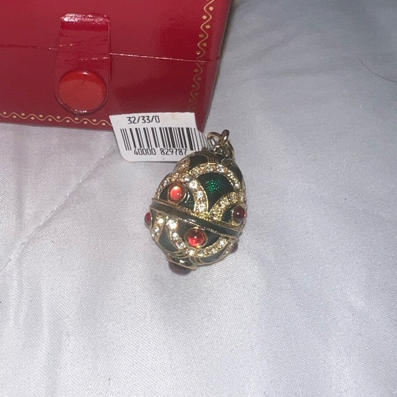 Egg Pendant Faberge Style Sterling Silver Gold Plated Green - Picture 2 of 15